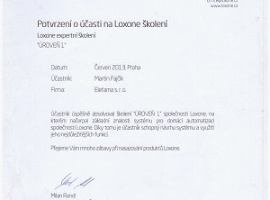 Certifikát LOXONE